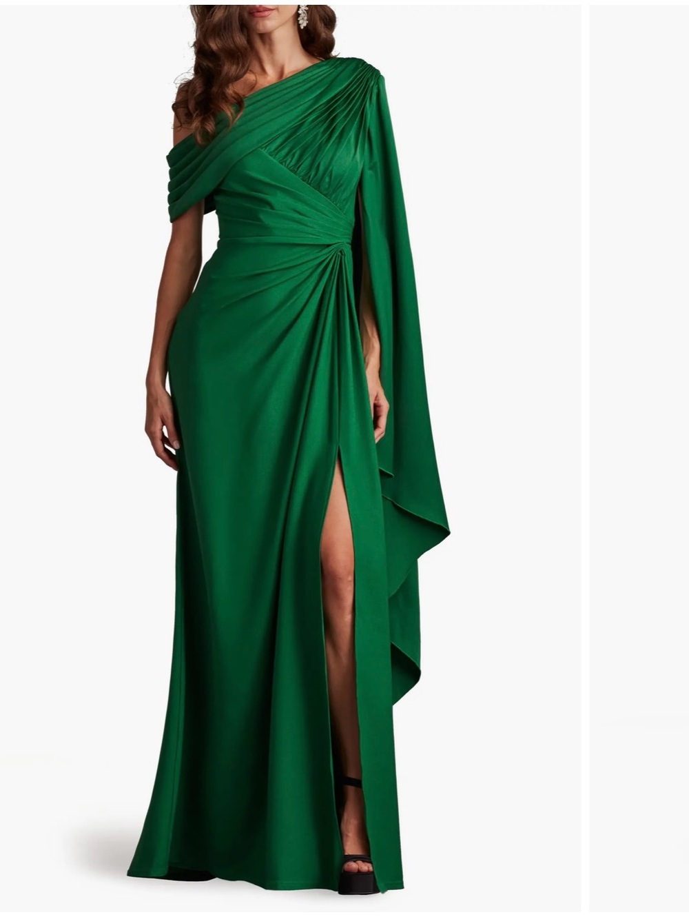 Tadashi Shoji Emerald One-Shoulder Draped Gown
